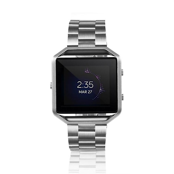 För Fitbit Blaze Metal Frame Butterfly Spänne Tre pärlor Rostfritt stål Metal Watch Band Silver