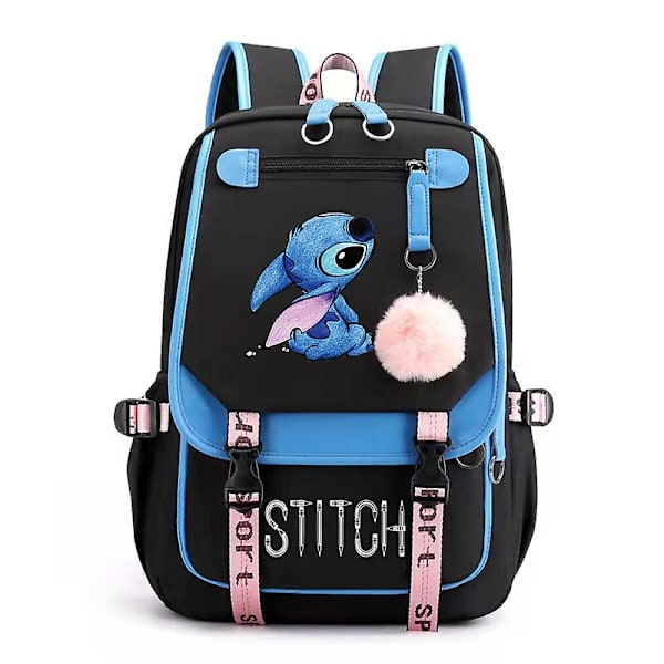 Stitch USB Uppladdningsbar skolväska Manlig och kvinnlig studentryggsäck Ryggsäck_a BLUE
