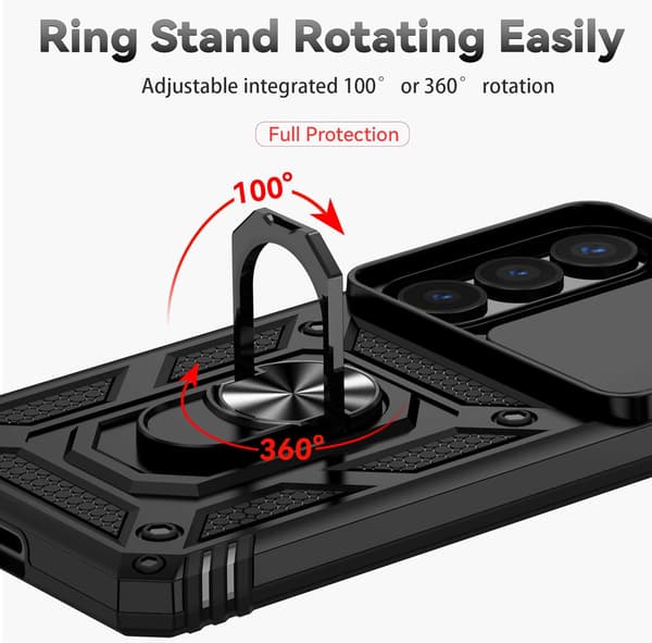 Deksel til Samsung Galaxy S26 Plus Støtsikkert med Ringstativ og Skyvbart Linsedeksel (grønn)