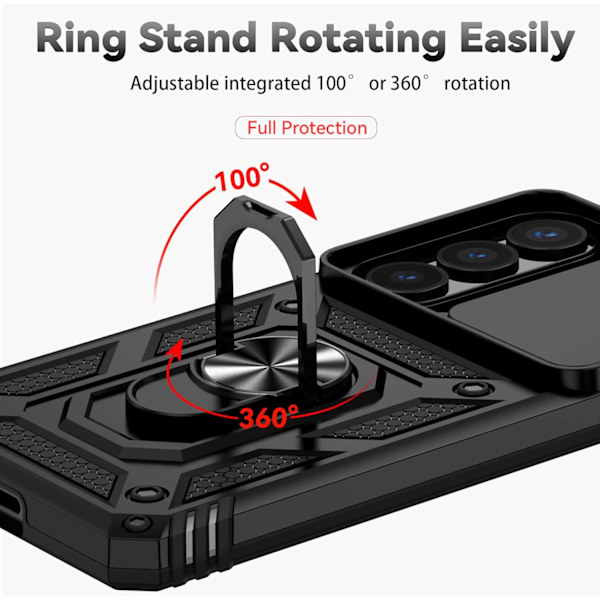 Deksler til Samsung Galaxy S26 Plus Støtsikker med ringstativ og skyvbart linsedeksel (Rosegull)