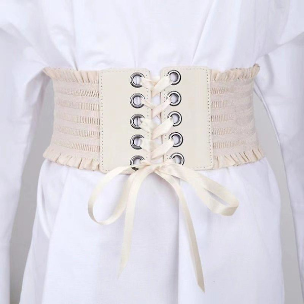 Dames Talje Bælte Stretch PU Læder Wrap Snøre Høj Talje Style Bælte Beige