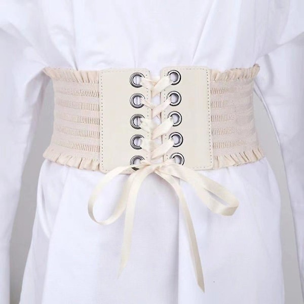 Kvinnors midjeband stretch PU läder wrap spets upp hög midja stil bälte Beige