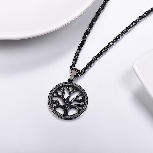 Unisex Tree of Life halskæde med kæde (kan ændres størrelse), 316l rustfrit stål/forgyldt/sort farve (med gaveæske, pose)