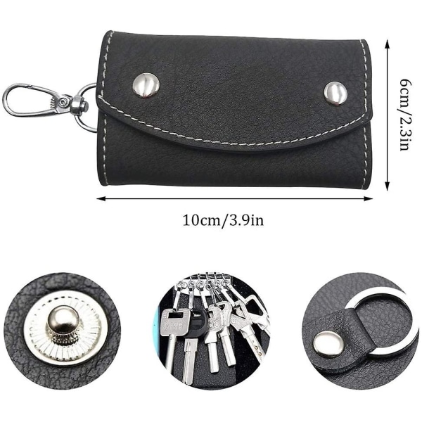 Nøkkeletui i svart skinn, Nøkkelholder i skinn Unisex Nøkkeletui i skinn Lommebok nøkkelring