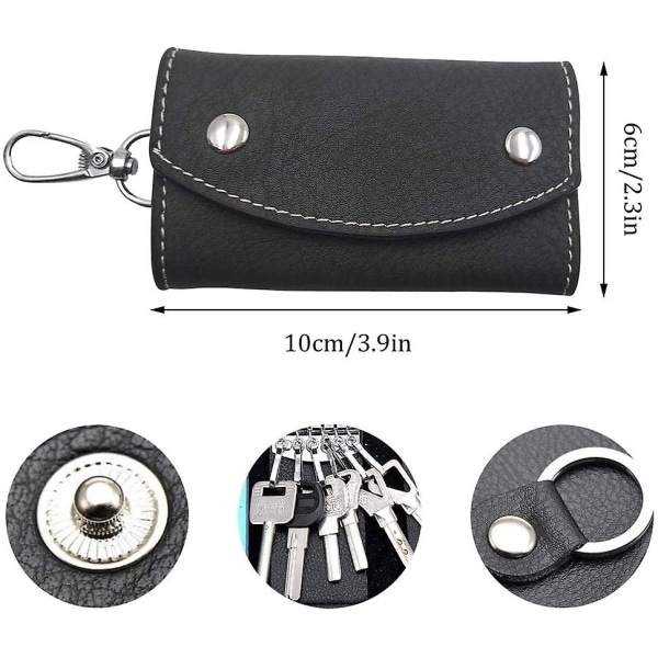 Svart case, lädernyckelhållare Unisex lädernyckelfodral Case Nyckelring