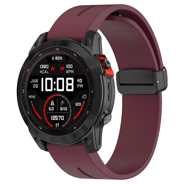 Svart spenne 22mm silikon klokkestropp for Garmin Fenix 7/forerunner 965/955/945/935 Wine Red