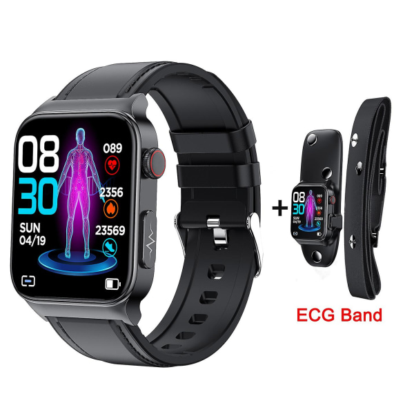 Ny E500 Blodsukker Smart Klokke Ekg Overvåking Blodtrykk Kroppstemperatur Smartwatch Menn Ip68 Vanntett Fitness Tracker - Smartklokker Black L -ECG Band