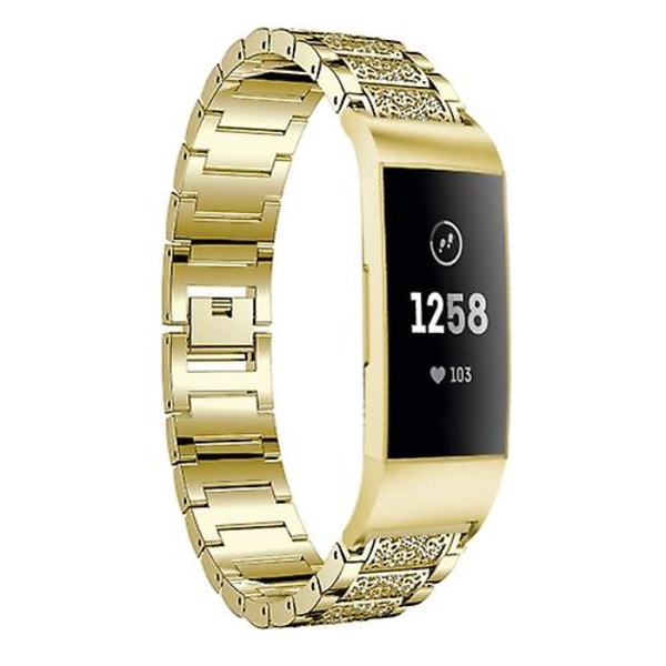 Diamantbesat massivt urbånd i rustfrit stål til Fitbit Charge 3 Gold