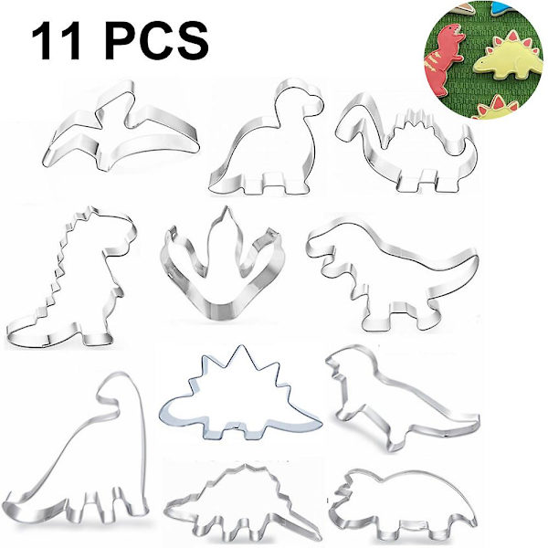 Dinosaur-formet kageudstikker, fondant-formet kageudstikker til børns bagning af småkager 11pcs