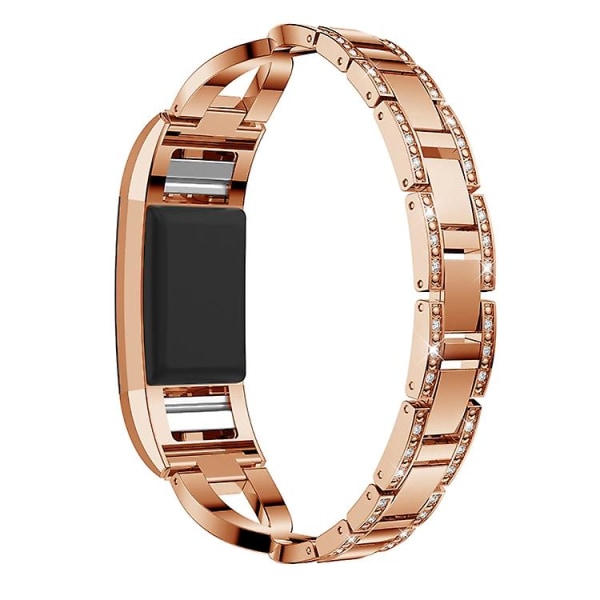 X-formet diamantbesatt solid klokkerem i rustfritt stål for Fitbit Charge 2 Rose Gold