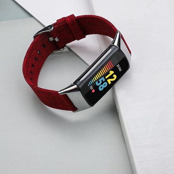 For Fitbit Charge 5 Nylon Canvas Watch Band Red