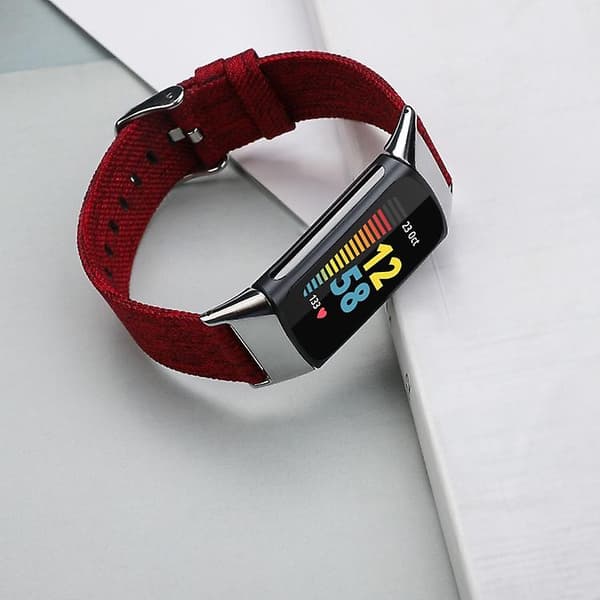 Til Fitbit Charge 5 Nylon Canvas urrem Red