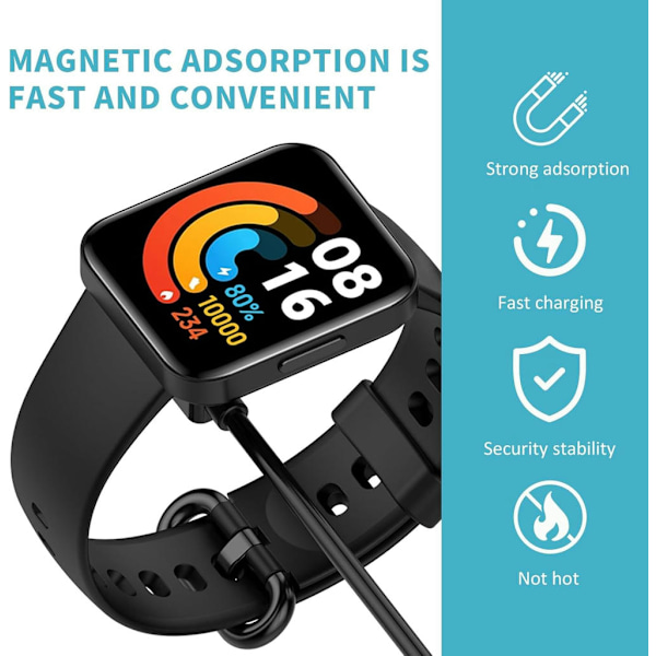 Oplader til Xiaomi Redmi Watch 3/Redmi Watch 2 Lite/Smart Band Pro/Mi Band 7 Pro Sort 2 stk.