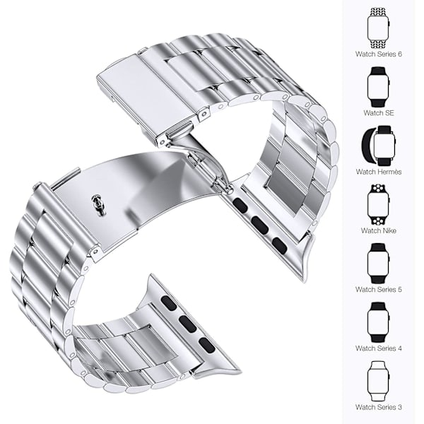 Metalrem til Apple Watch Ultra 49mm 8 7 45mm 41mm Rustfrit stål Smart Watch Armbånd til Iwatch 6 5 4 3 Se 44mm 42mm 40mm Silver For iwatch 8 45mm