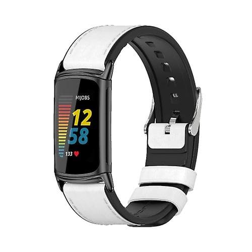 Til Fitbit Charge5 Mijobs Tpu + læderurrem White-Black