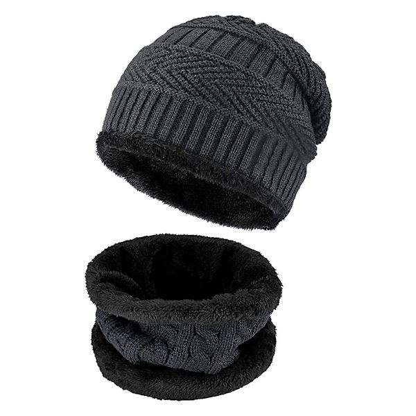 2-delad vintermössa och halsduk set varm stickad mössa stickad tjock halsduk set gåvor Dark gray
