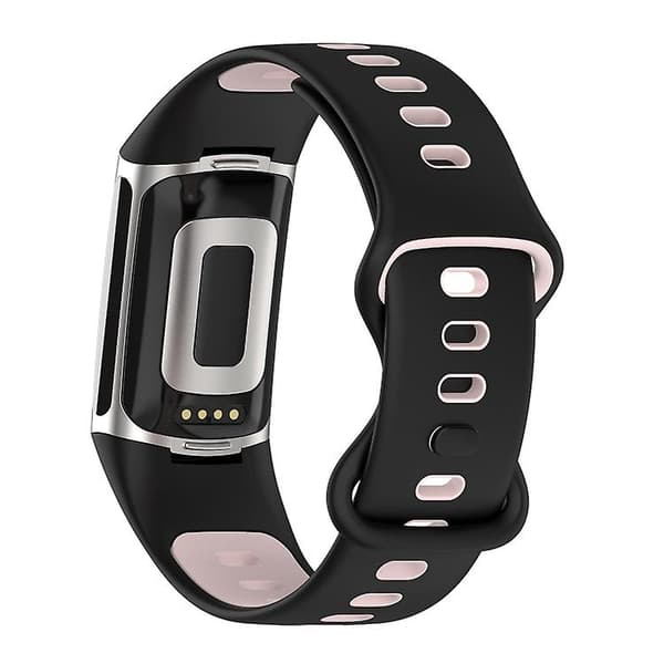 For Fitbit Charge 5 tofarget silikonklokkerem Black Pink