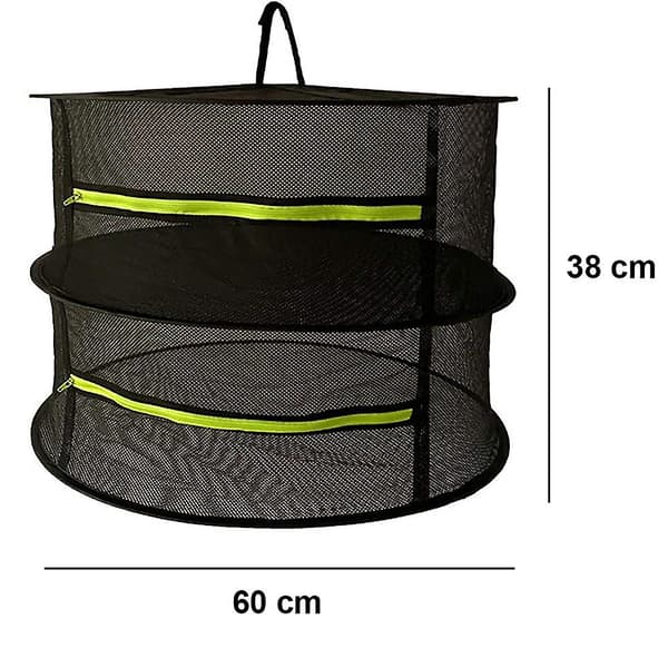 Urte tørrestativ plante hængende net dræn rack tørring net mesh tør net med gul lynlås 2 layer