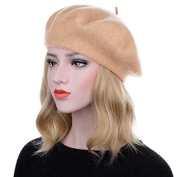 Ull beret lue, ensfarge fransk stil vinter varm lue for kvinner retro høst og vinter ull maler lue dame beret All-match Beige
