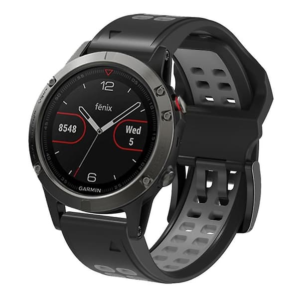 För Garmin Fenix ​​6 Quick Release Double Row Silicone Watch Band Black Grey