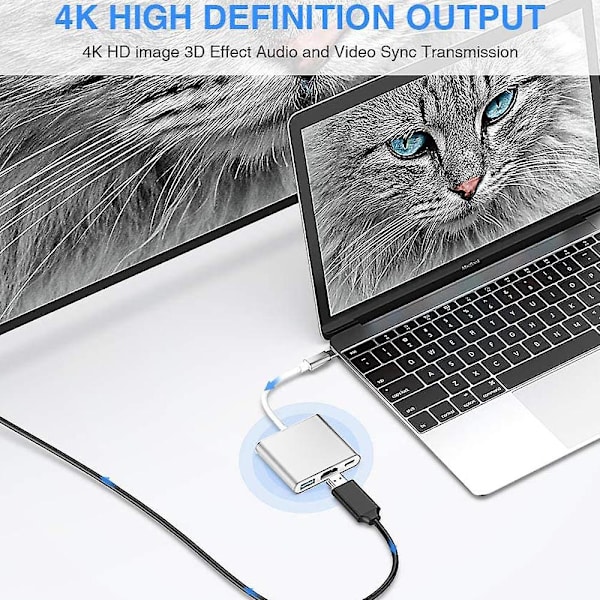 Typ C Adapter, USB 3.1 Hub (usb-c Thunderbolt 3 Port-kompatibel) Till USB 3.0 HDMI Typ C hona Laddare Adapter Converter kompatibel med Macboo Silver gray