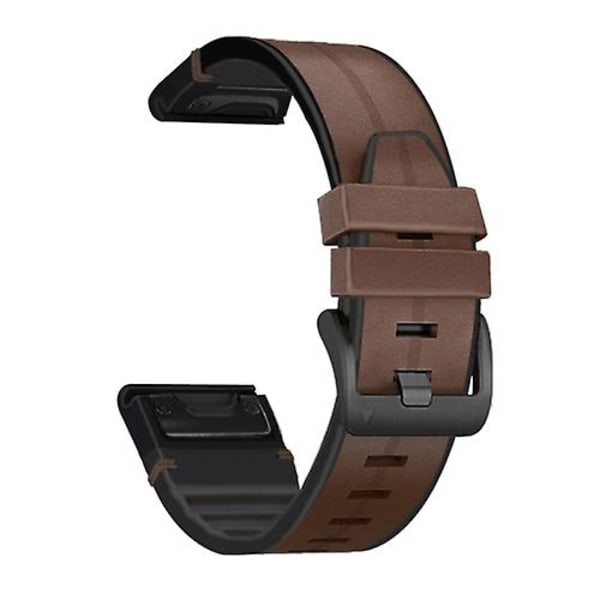 Til Garmin Fenix 6 Silikone + Læder Quick Release Urrem ZUQ Coffee