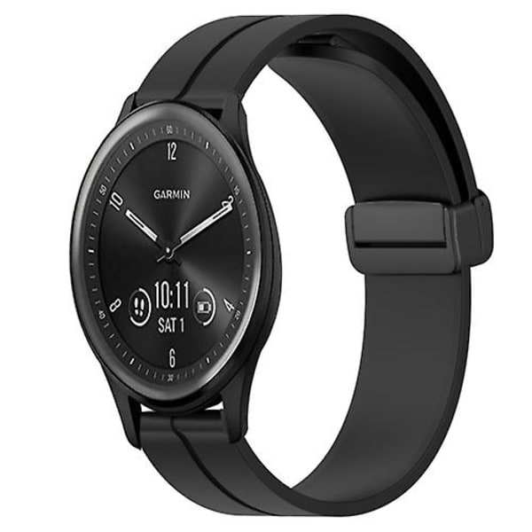 Til Garmin Vivomove Sport 20 mm ensfarvet magnetisk lås silikone urrem Black