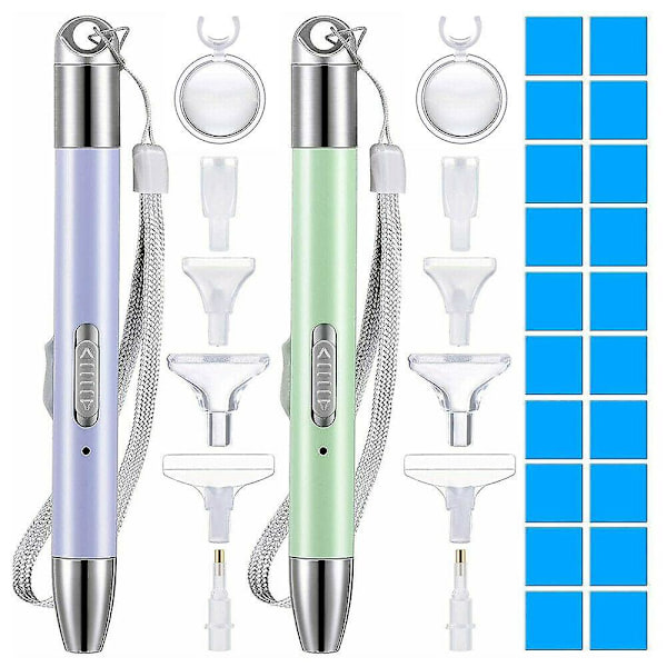 2 st 5D Diamantmålning Penna Diamantmålning Verktyg LED Punkt Borr Tillbehör