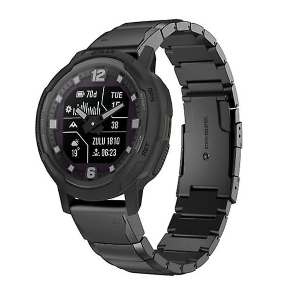 For Garmin Instinct Crossover Solar 22mm Tortoise Shell rustfritt stål klokkebånd Black