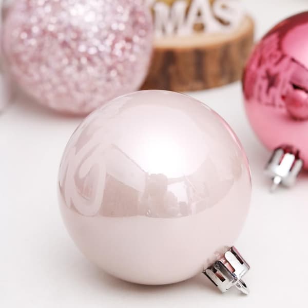 Knusesikre julekuler i plast, 6 cm (rosa - 30 stk)