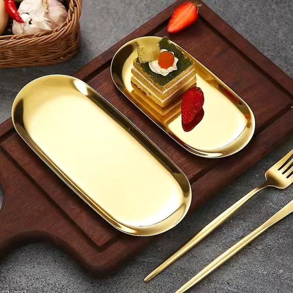 Ruostumattomasta teräksestä valmistettu pyyhetarjotin astialautanen teetä hedelmätarjotin kosmetiikka korujen organizer Golden 23*9.4cm