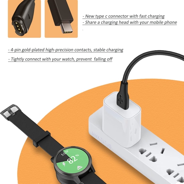 USB C opladerkabel til Garmin Smart Watches - 2 stk