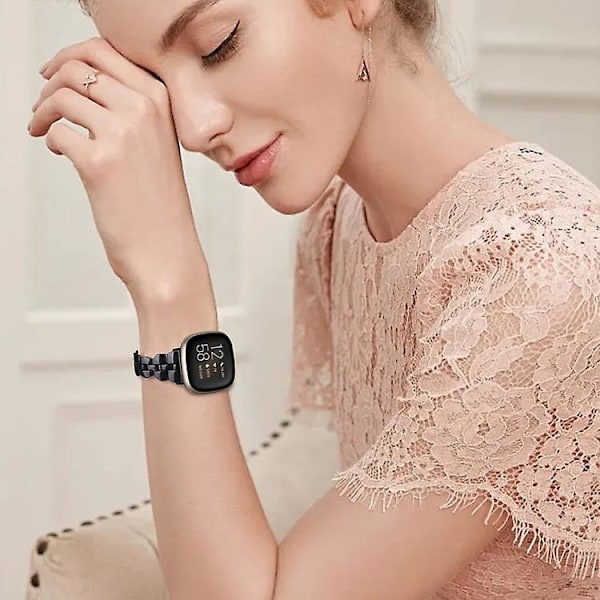 For Fitbit Versa 3 / Sense Universal Rhombus Resin Watch Band Black