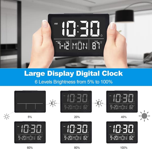 Väckarklocka 6.3\" LED Digital Kalender 12/24H Svart
