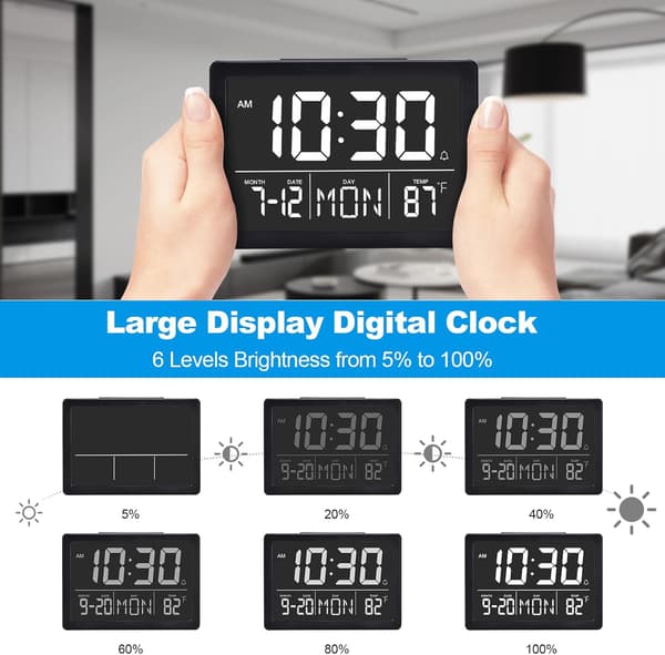 Vækkeur 6,3\" LED Digital Kalender 12/24H Sort