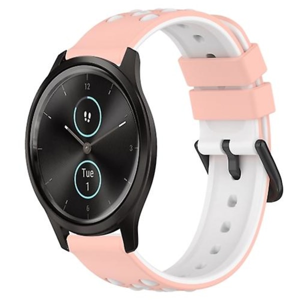 Til Garmin Garminmove Style 20 mm tofarvet porøst silikone urbånd Pink-White