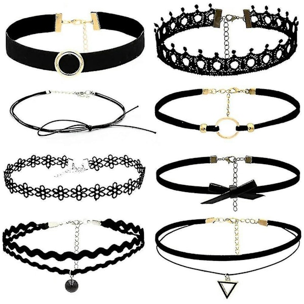 Choker Halskæde 8 Stk Chokers Sort, Gotisk Choker