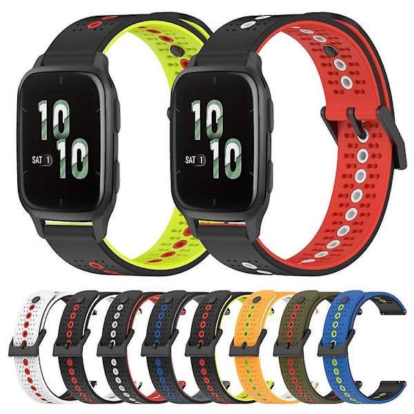 Til Garmin Forerunner Sq2 20mm Tricolor åndbart silikone urbånd White-Black-Red
