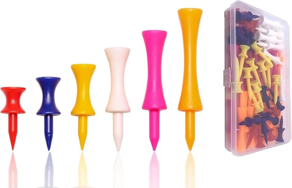 60-pack Plastgolftee med förvaringslåda - olika storlekar och färger