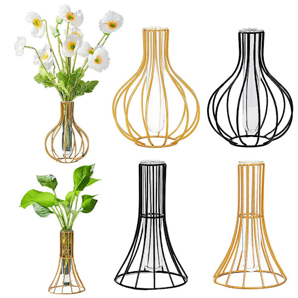 Nordisk enkel växtvas geometrisk glas provrör metallhållare modern heminredning Gold A