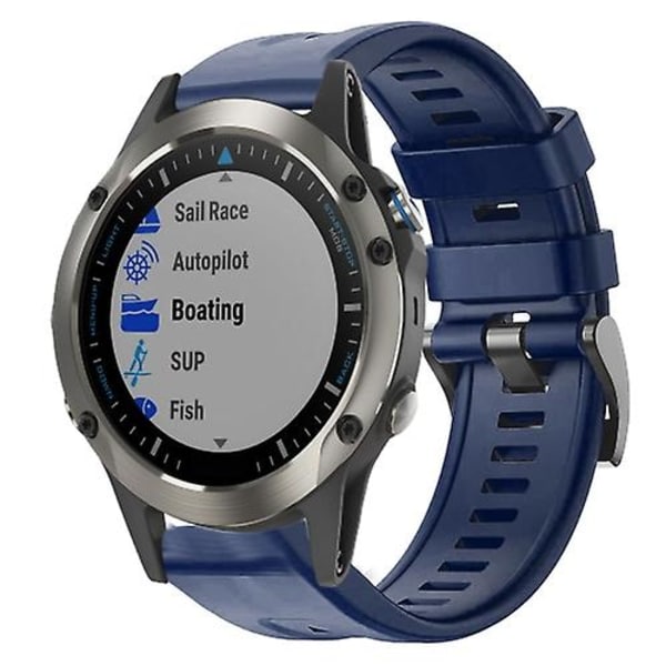 För Garmin Quatix 5 Sapphire Metal Spänne Solid Color Silikon Watch Band Midnight Blue
