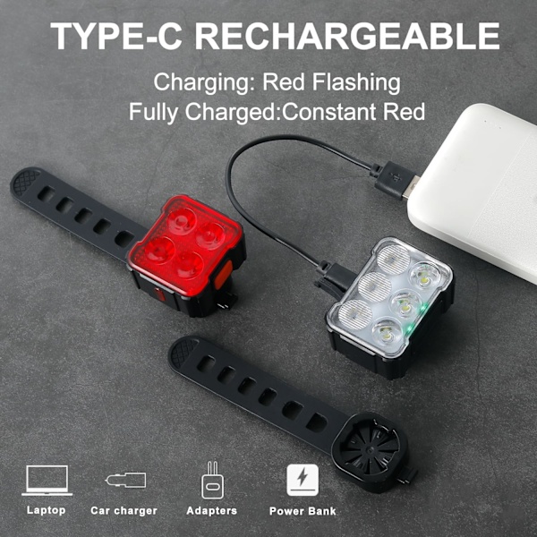 USB Laddningsbart Cykellampa Set - Super Ljus Fram och Bak