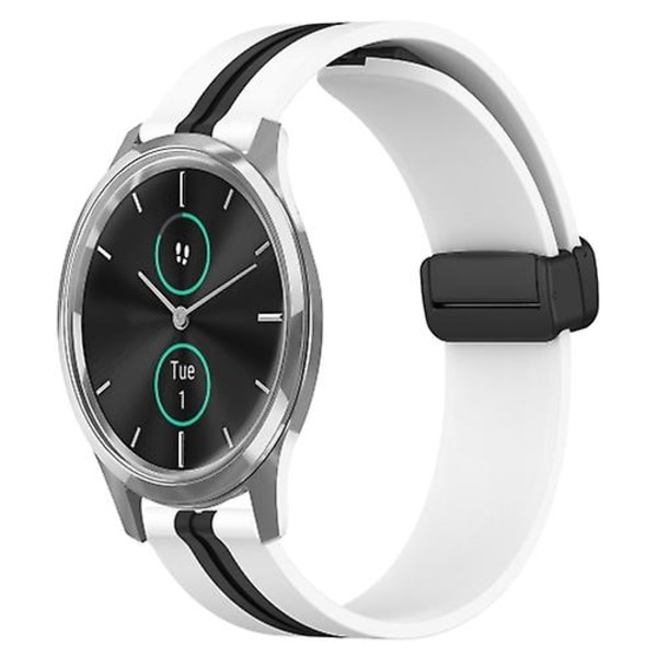 For Garminmove Luxe 20 mm sammenleggbar magnetisk lås silikonklokkerem White-Black