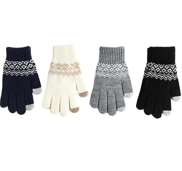 Vinter Varma Stickade Handskar Tjocka Pekskärm Handskar Vantar Utomhus Gray