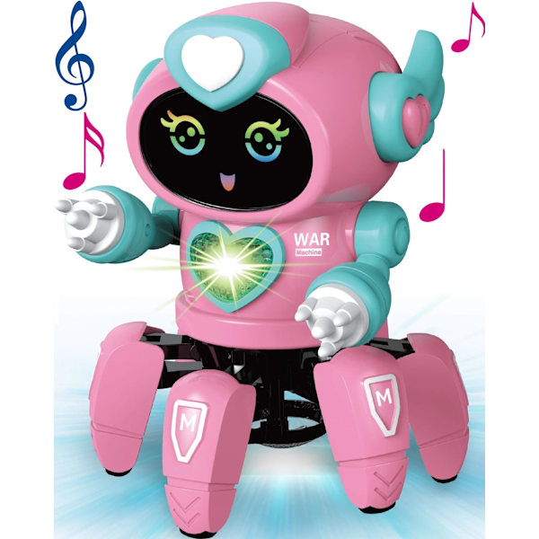 Robotleksaker för pojkar och flickor, gående och dansande robotleksaker med blinkande lampor och musik, rosa