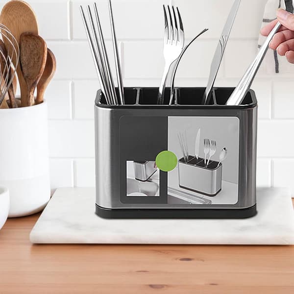 Bestikholder til Køkken - Rustfrit Stål Bestik Organizer med Rum
