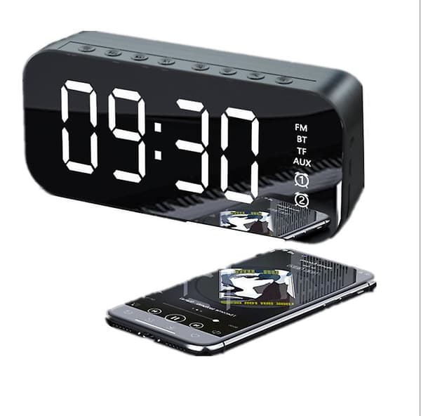 Multifunksjonell LED digital vekkerklokke og Bluetooth-høyttaler black