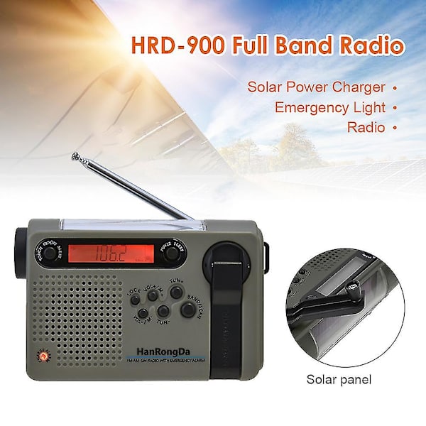 Solardriven handvevsradio nödradio dynamo AM/FM LED ficklampa nödladdare med 2000mAh powerbank för mobiltelefon