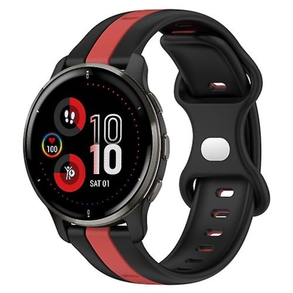 Til Garmin Venu 2 Plus 20 mm sommerfuglespænde Tofarvet silikoneurrem Black-Red