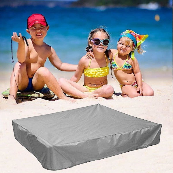 Sandkasseovertræk, firkantet beskyttelsesovertræk til sand og legetøj væk fra støv og regn, sandkassebaldakin med snøre, sandkasseovertræk Grey 150x150x20cm
